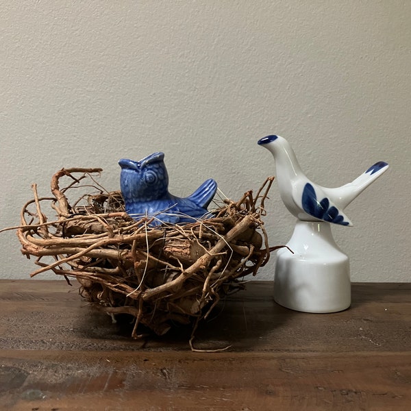 Vintage Bird Pie Funnel | Royal Worcester Bird Pie Vent | Blue Bird Self Watering Spike | Indoor Plant Friend | Blue & White Birds