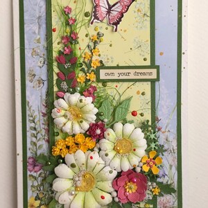Carte de voeux faite main de joyeux anniversaire, carte de luxe toutes les occasions, jolies marguerites, style shabby chic, fleurs sauvages