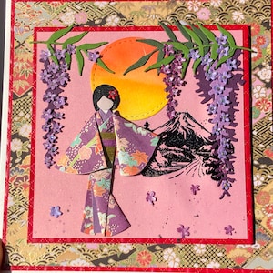 Wisteria Blossom Karte, Karte im japanischen Stil, Origami-Puppenkarte, Karte für alle Anlässe, handgemachte Luxuskarte, alles Gute zum Geburtstag