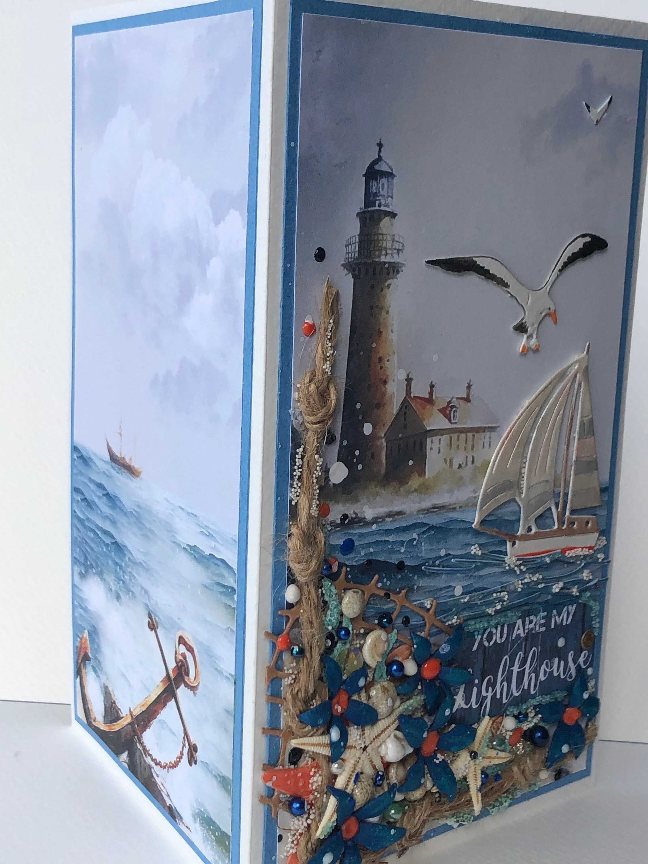 Sailing Ship Lighthouse Card, Nautical Handmade Greeting - Etsy