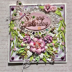 Biglietto d'auguri fatto a mano di buon compleanno, biglietto di lusso 3D, 50°, 55°, 60°, 65°, 70° o qualsiasi altro, fiori viola