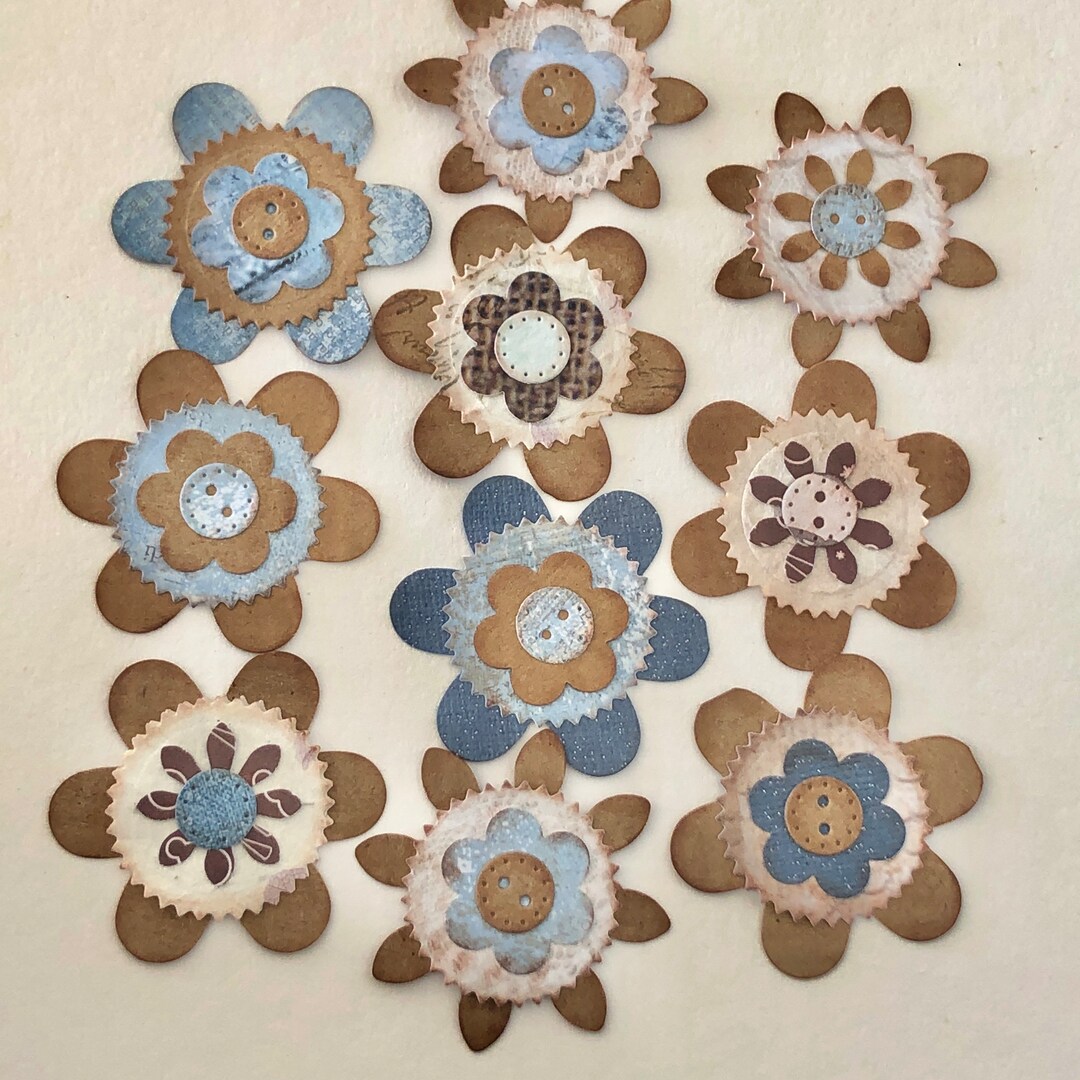 Flower Embellishments, Set of 10 Assorted Paper Flowers, Flowers Die Cuts, Scrapbooking