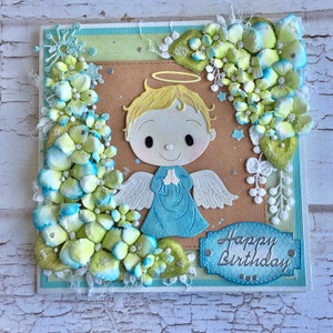 Happy Birthday Handgemachte Karte, betender kleiner Engel, Shabby Chic Stile
