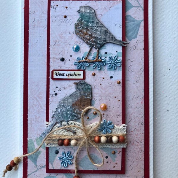 Handgemachte Vogel Karte, Liebe Grüße, Geschenk Karte Tasche