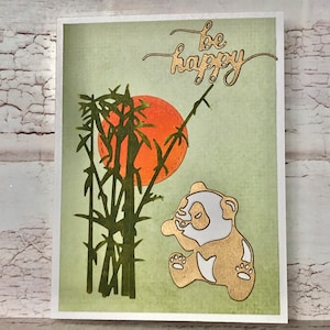 Tarjeta hecha a mano de panda y bambú, tarjeta de felicitación Be Happy, tarjeta para todas las ocasiones