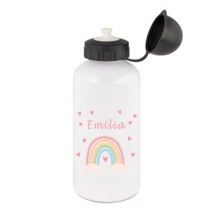 Brotdose Mepal mit Namen, Lunchbox & Trinkflasche für Mädchen mit Obsteinsatz, Motiv Regenbogen, Flamingo, Eule Flasche Regenbogen