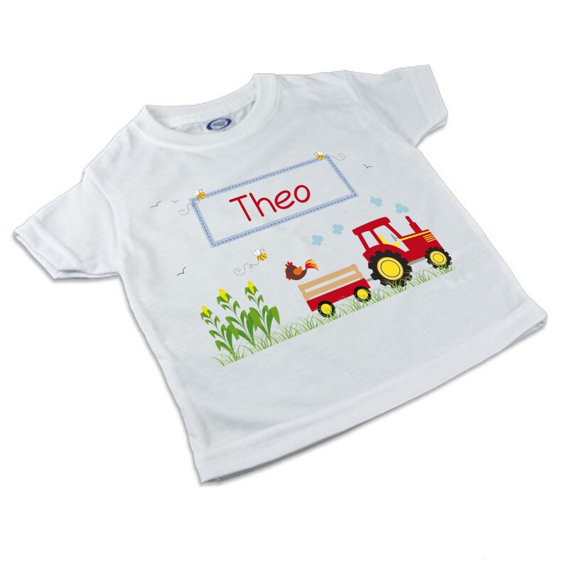 T-Shirt, Kinder T-Shirt mit Namen, Junge/Mädchen, Motiv Traktor, Waldtiere, Zoo Traktor rot