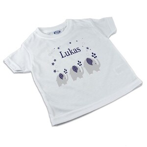 T-Shirt, Kinder T-Shirt mit Namen, Mädchen/Junge, Motiv Pfeil, Segelboot, Elefant Elefant blau
