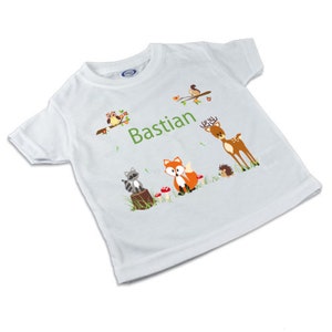 T-Shirt, Kinder T-Shirt mit Namen, Junge/Mädchen, Motiv Traktor, Waldtiere, Zoo Waldtiere grün