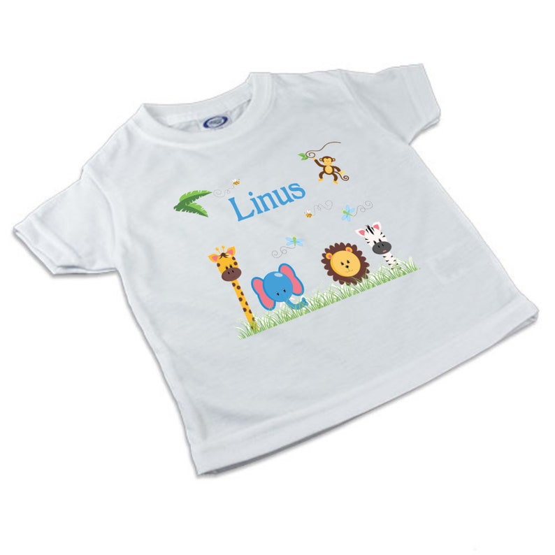 T-Shirt, Kinder T-Shirt mit Namen, Junge/Mädchen, Motiv Traktor, Waldtiere, Zoo Zoo blau