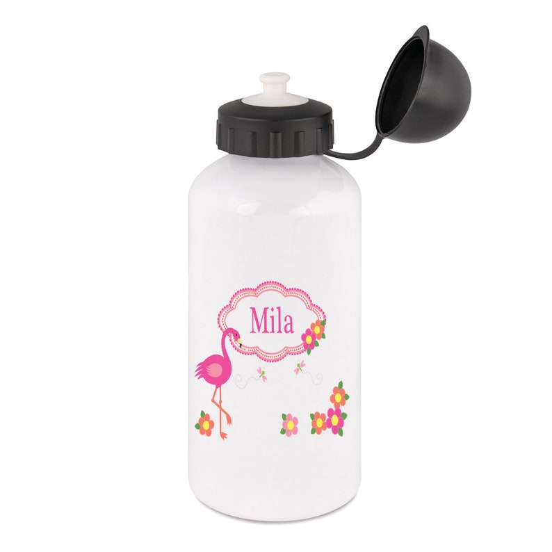 Brotdose Mepal mit Namen, Lunchbox & Trinkflasche für Mädchen mit Obsteinsatz, Motiv Regenbogen, Flamingo, Eule Flasche Flamingo