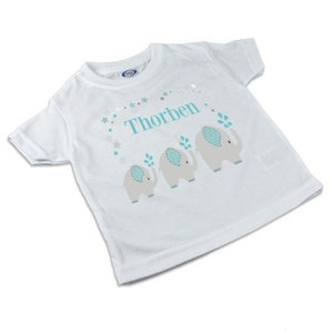 T-Shirt, Kinder T-Shirt mit Namen, Mädchen/Junge, Motiv Pfeil, Segelboot, Elefant Elefant türkis