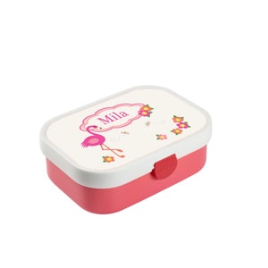Brotdose Mepal mit Namen, Lunchbox & Trinkflasche für Mädchen mit Obsteinsatz, Motiv Regenbogen, Flamingo, Eule Flamingo