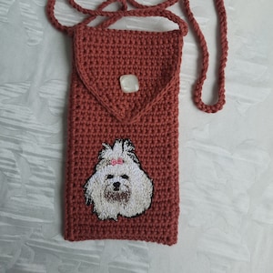 Étui pour téléphone portable/smartphone en terre cuite avec un portrait du Yorkshire Terrier cousu main