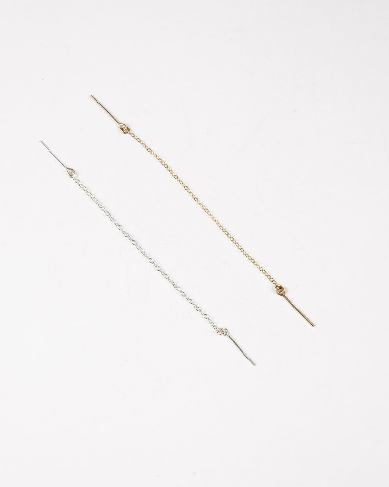Edgy Earrings Silver Long Threader Earrings Thin Chain Earrings String Earrings Valentine Gift Bar Ear Threader Pull Through Earrings