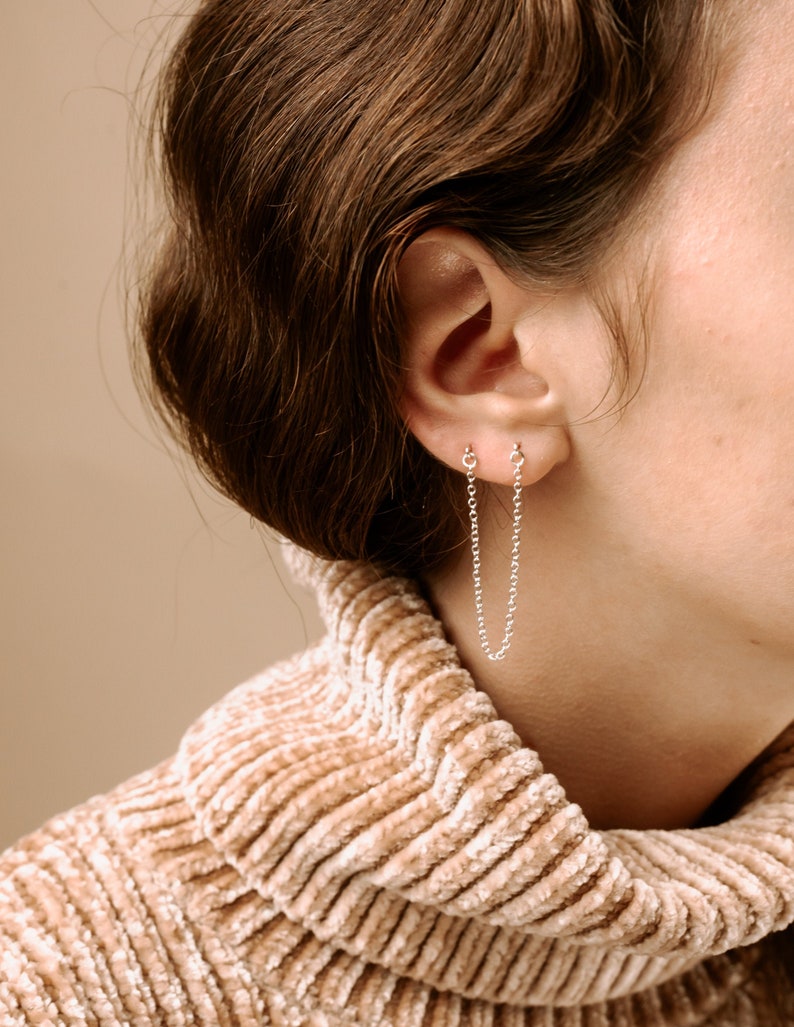 Edgy Earrings Silver Long Threader Earrings Thin Chain Earrings String Earrings Valentine Gift Bar Ear Threader Pull Through Earrings