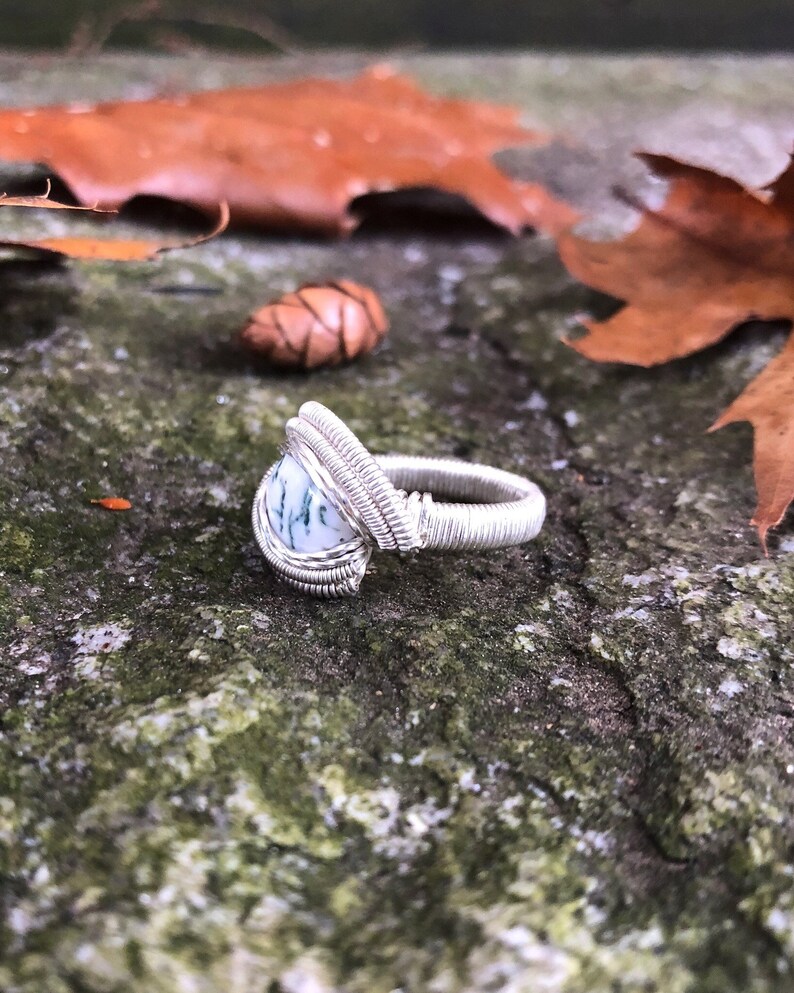 Tree Agate Wire Wrapped Ring Size 6 Sterling Silver