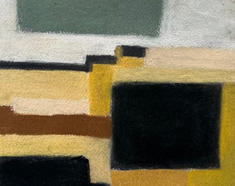 Yellow and Black Landscape | Original soft pastel on handmade paper artwork. Abstract farmland