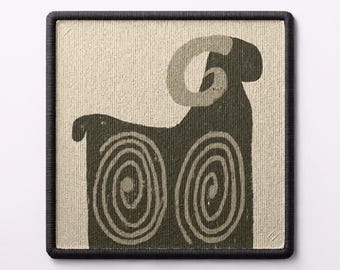 Green Goat Patch | Vegan Water-Based Ink, Iron On/Sew On (10x10cm)
