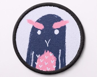 Owl Iron On Patch | Round Embroidered Applique, Water Based Ink (8 x 8cm)