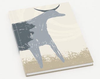A5 Blue Cow and Moon Hardback Lined Notebook | Perfect gift country vibe hardback notes book. stationary and office.