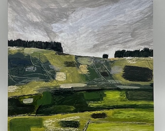 Top of the Hill Art Card | art card abstract landscape card snow card Yorkshire skipton country farm card birthday artist yorkshire dales