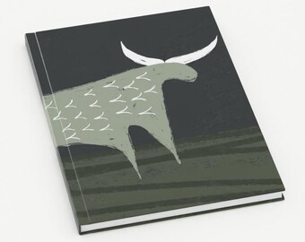 A5 Green Bull and Moon Hardback Lined Notebook | Perfect gift country vibe hardback notes book. stationary and office.