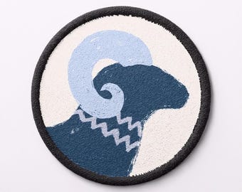 Blue Goat Round Patch 8 x 8cm | Vegan friendly water based ink iron on or sew on patch