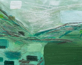 Viridian Valley I | Original small abstract painting landscape acrylic pastel painting Yorkshire green gallery