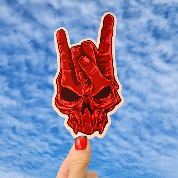 Devil Horns Skeleton Skull Sticker, Rock On Skull Sticker, Metal Rock Sticker, Rock n Roll Sticker