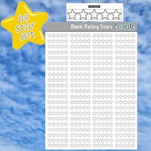 Rating Stars - Blank | Each sticker .28"H x 1.48"W | 84 Stickers | Blank Stars on White Rectangle | Rating Books, Movies, Grades | Glossy