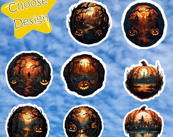 Halloween Scary Pumpkin Scene Sticker, Halloween Sticker, Halloween Horror Sticker, Scary Scene Sticker
