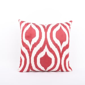 16x16 Decorative Silk Pillow, İkat Throw Pillow, Unique Lumbar Pillow, Silk Pillow Cover, Handmade Pillow, Geometric Pillow