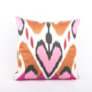 16x16 Decorative Pillow, Silk Throw Pillow, Lumbar Pillow Cover, ikat Pillow Cover, Handmade Pillow