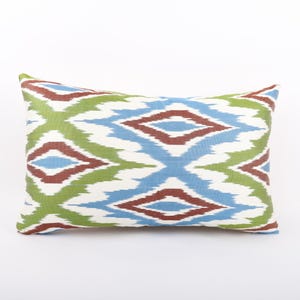 Modern Silk Pillow, 12x20 Decorative Pillow, Ikat Pillow Covers, Silk Throw Pillow, Silk Cushion Cover