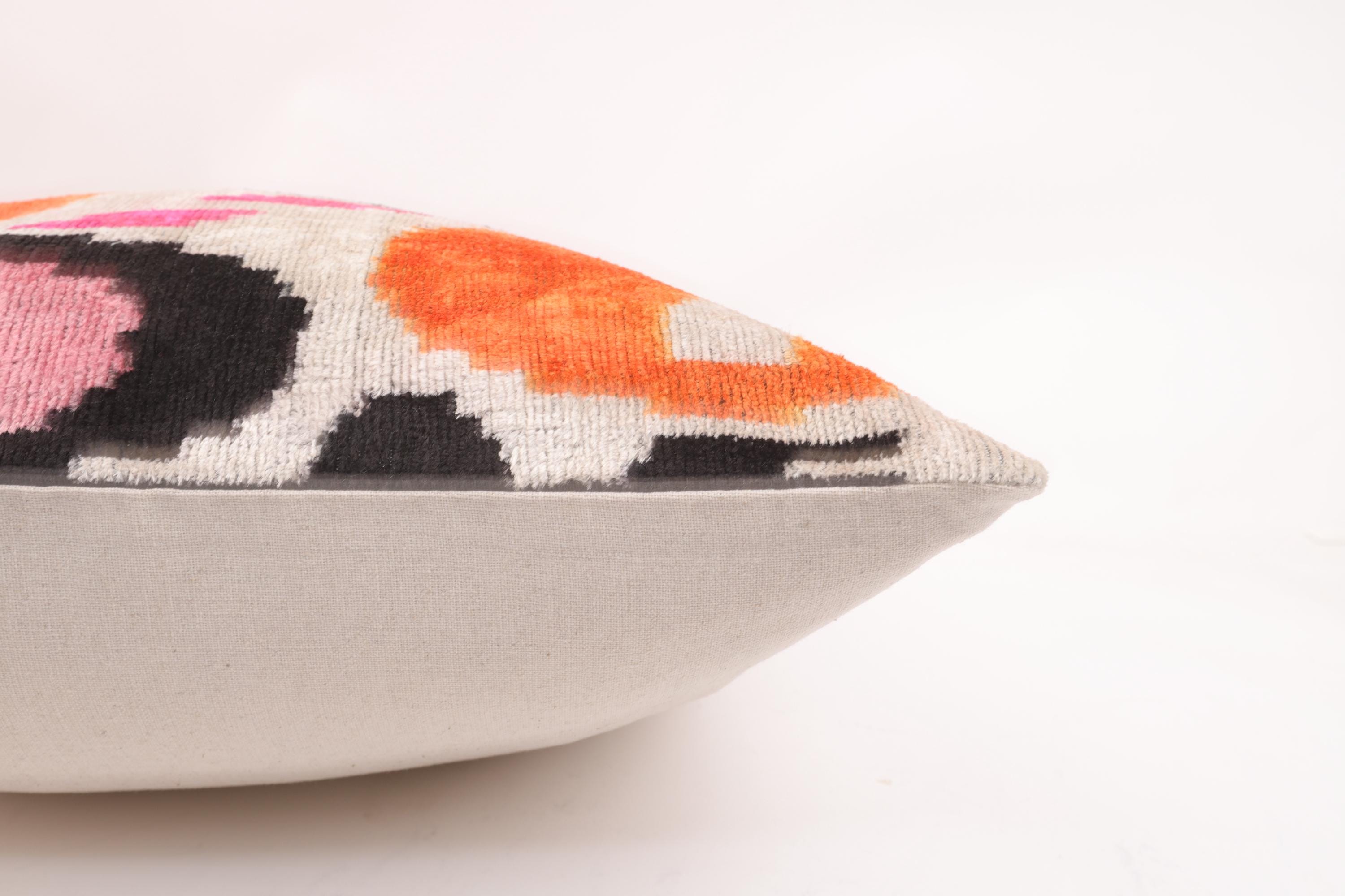 Orange Pink Velvet Ikat Pillow Cover, Cream Linen Back (16x16 Inch) - Etsy