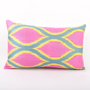 Handmade Silk Ikat Pillow, 12x20 Decorative Pillow, ikat Pillow Covers, Silk Throw Pillow, Silk Cushion Cover