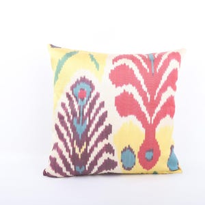 16x16 Decorative Silk Pillow, İkat Throw Pillow, Unique Lumbar Pillow, Silk Pillow Cover, Handmade Pillow, Geometric Pillow