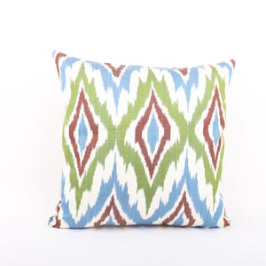 16x16 Decorative Silk Pillow, İkat Throw Pillow, Unique Lumbar Pillow, Silk Pillow Cover, Handmade Pillow, Geometric Pillow