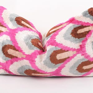 Colorful Velvet Ikat Pillow Cover, Fuchsia Velvet Pillowcase, Velvet Ikat Cushion, Modern Home Decor, Boho Throw Pillow, 12x20 Ikat Cushion