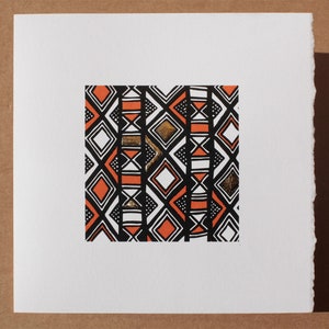 Cadeaukaart met individueel ontworpen print (patroon 4), gebaseerd op Afrikaanse stoffenontwerpen, met individueel aangebracht bladgoud