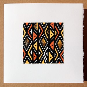 Cadeaukaart met individueel ontworpen print (patroon 3), gebaseerd op Afrikaanse doekontwerpen, met individueel aangebracht bladgoud