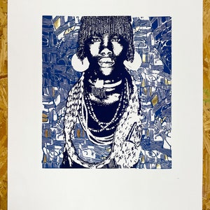 Handmade African Print, Hamar Tribeswoman, on heavyweight, smooth wove paper (380x560mm)