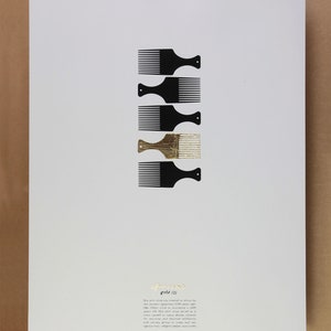 AFRO COMB - Art print with individually applied gold leaf