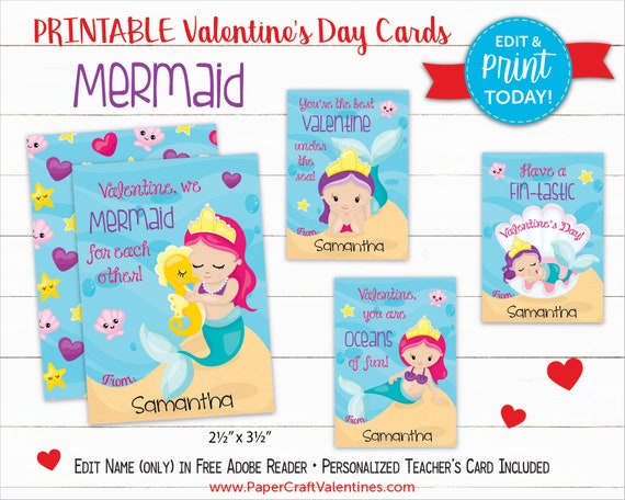 Mermaid Valentine Playing cards Printable Clroom Valentines picture regarding Printable Valentines Craft titled Mermaid Valentine Playing cards Printable Clroom Valentines
