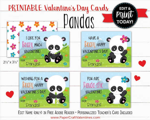 Panda Valentine Cards | Printable Classroom Valentines | Classroom