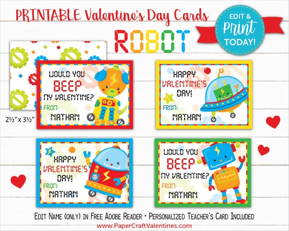 Robotic Valentine Playing cards Printable Clroom Valentines photo regarding Printable Teacher Valentine Cards Free named Robotic Valentine Playing cards Printable Clroom Valentines