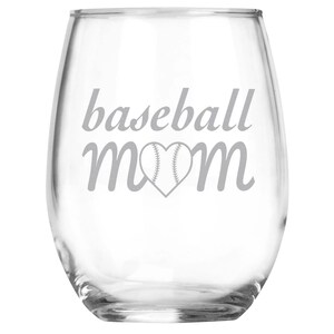 Baseball Mom Stemless Engraved Wine Glass • Present for Mom • Birthday • Mother&#39;s Day • Sister • Aunt