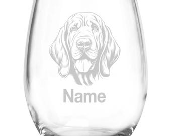 Personalized Bloodhound Stemless Wine Glass – Engraved Dog Gift