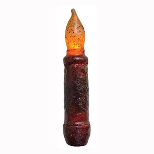 Grungy Burgundy LED Battery Operated Taper Candle Light 4&quot; High with Timer Feature - Christmas, Primitive - WIC-G84064